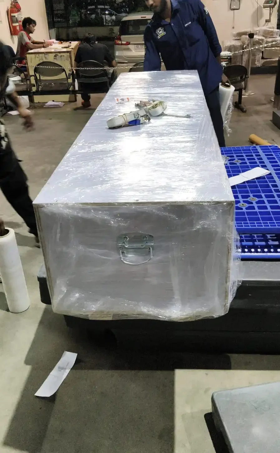 Human remains cargo handling process at the airport terminal before dispatch from Delhi to Chennai airport
